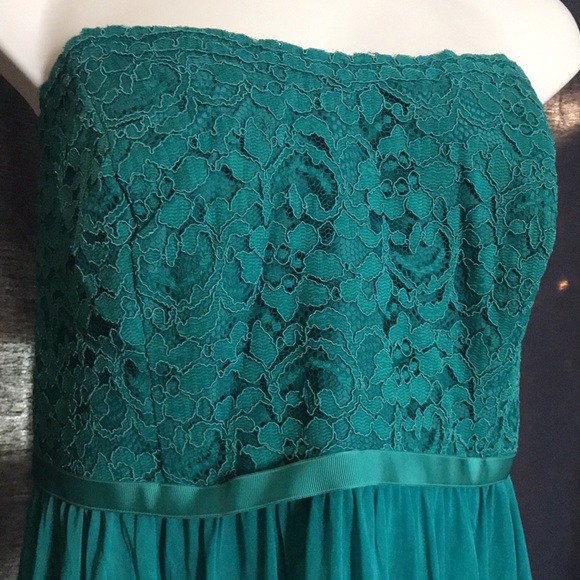 David’s Bridal Teal Strapless Lace Short Dress - Picture 3 of 10